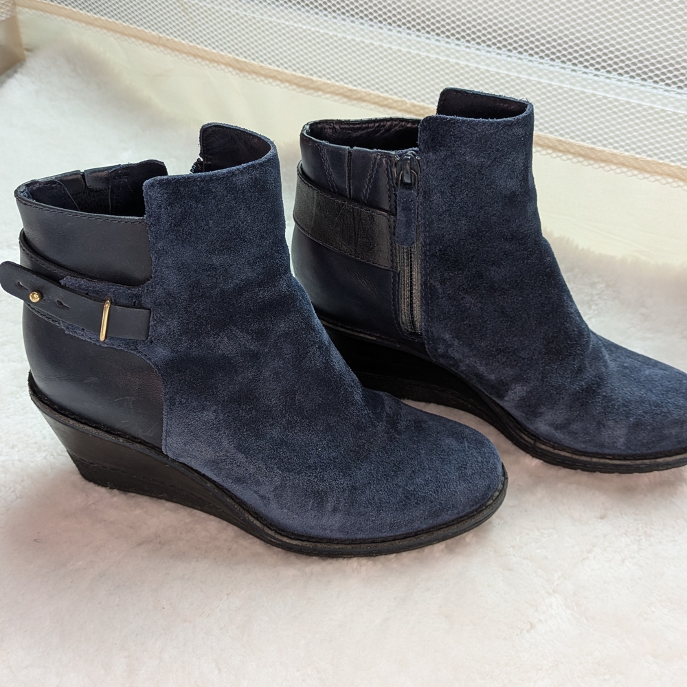 Cole Haan X Nike Air 5B Wedge Boots Dark Blue Ankle Booties Suede Leather - Picture 8 of 8